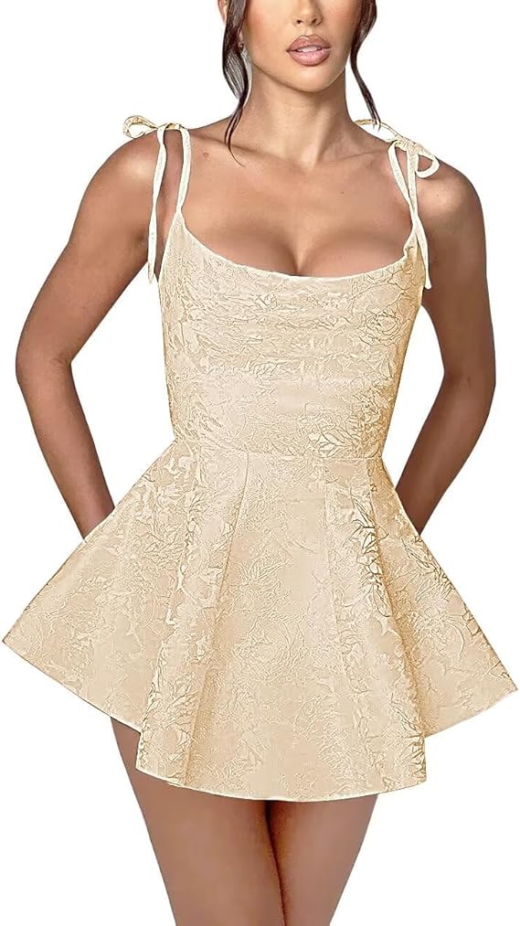 Short A-line Spaghetti Straps Satin Sleeveless Party Dress Jacquard Homecoming Dress