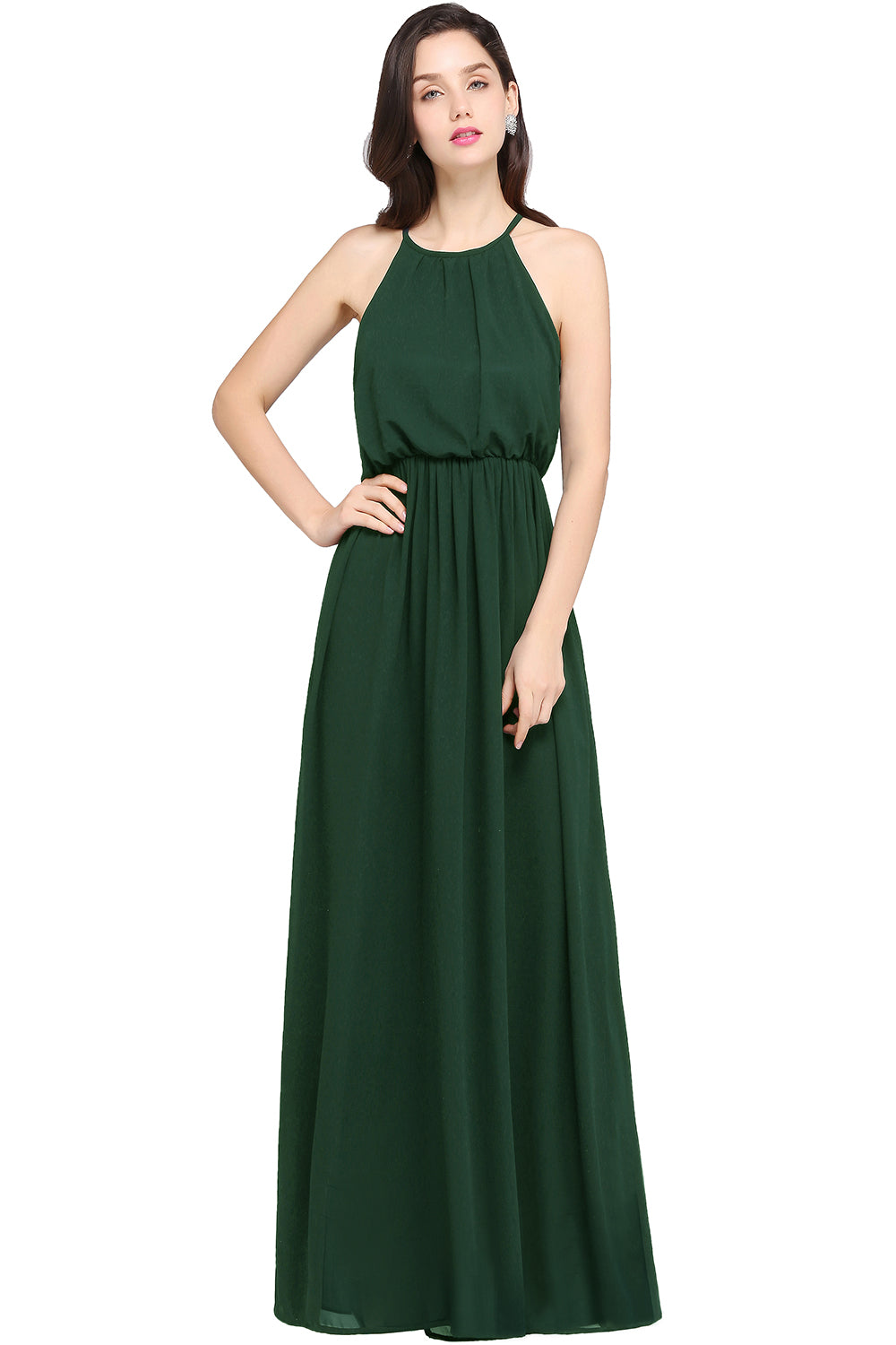 Casual Long Halter Chiffon Floor Length A Line Formal Dress