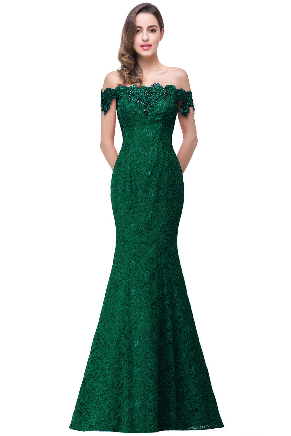 Long Mermaid Off the Shoulder Lace Floor Length Evening Dresses