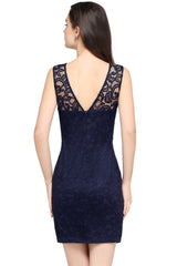Short Mermaid Scoop Neck Lace Knee Length Formal Dress