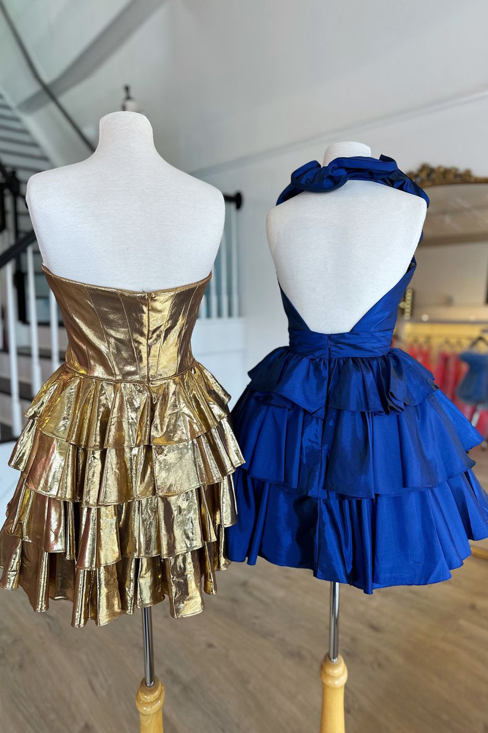 Deep V-Neck A-Line Homecoming Dress with Ruffles Back View