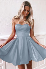 Dusty Blue Sweetheart A-Line Homecoming Dress with Pleats