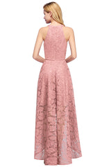 High Low A Line Halter Lace Evening Formal Dress