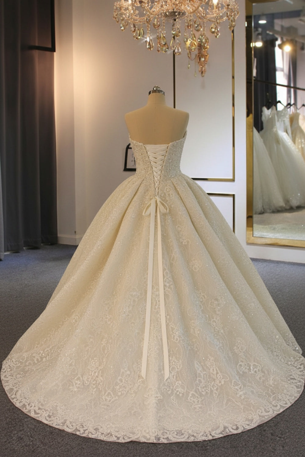 Elegant Strapless Sequined Ball Gown Wedding Dresses-Back