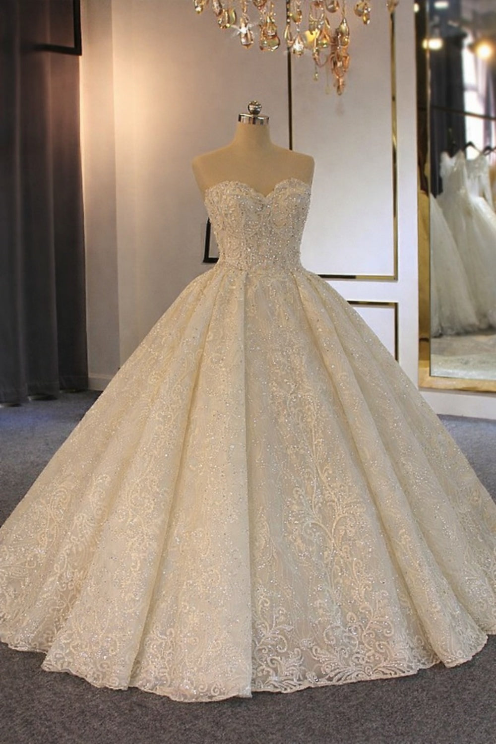 Elegant Strapless Sequined Ball Gown Wedding Dresses-Front