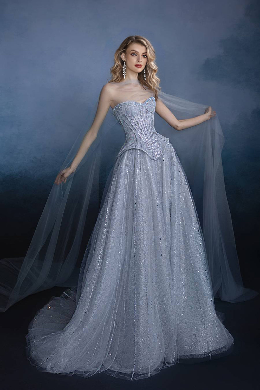 27Dress Elegant Sweetheart Tulle A-line Evening Dress with Rhinestones