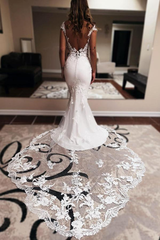 Mermaid Off-the-Shoulder Satin Lace Backless Long Wedding Dresses