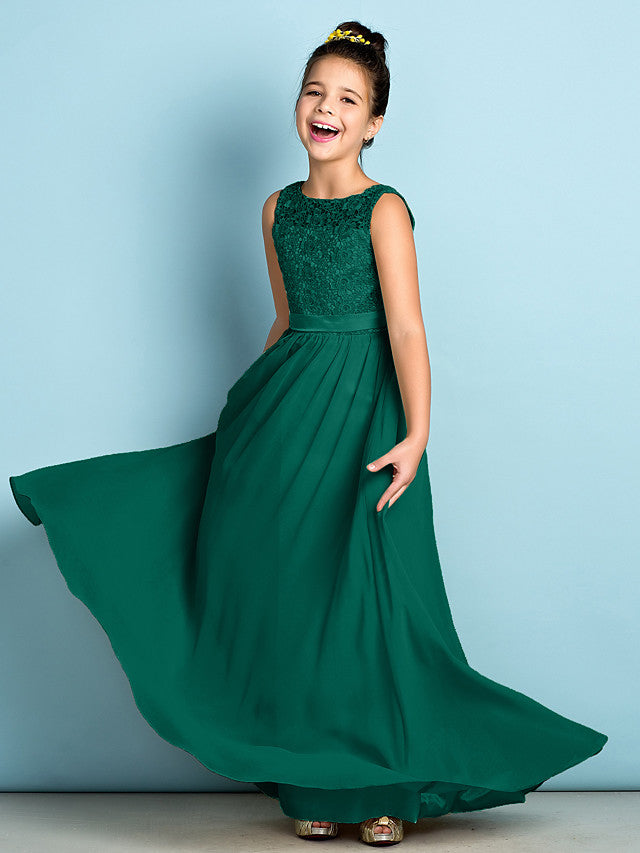 Emerald Scoop Neck Chiffon A-Line Flower Girl Dress