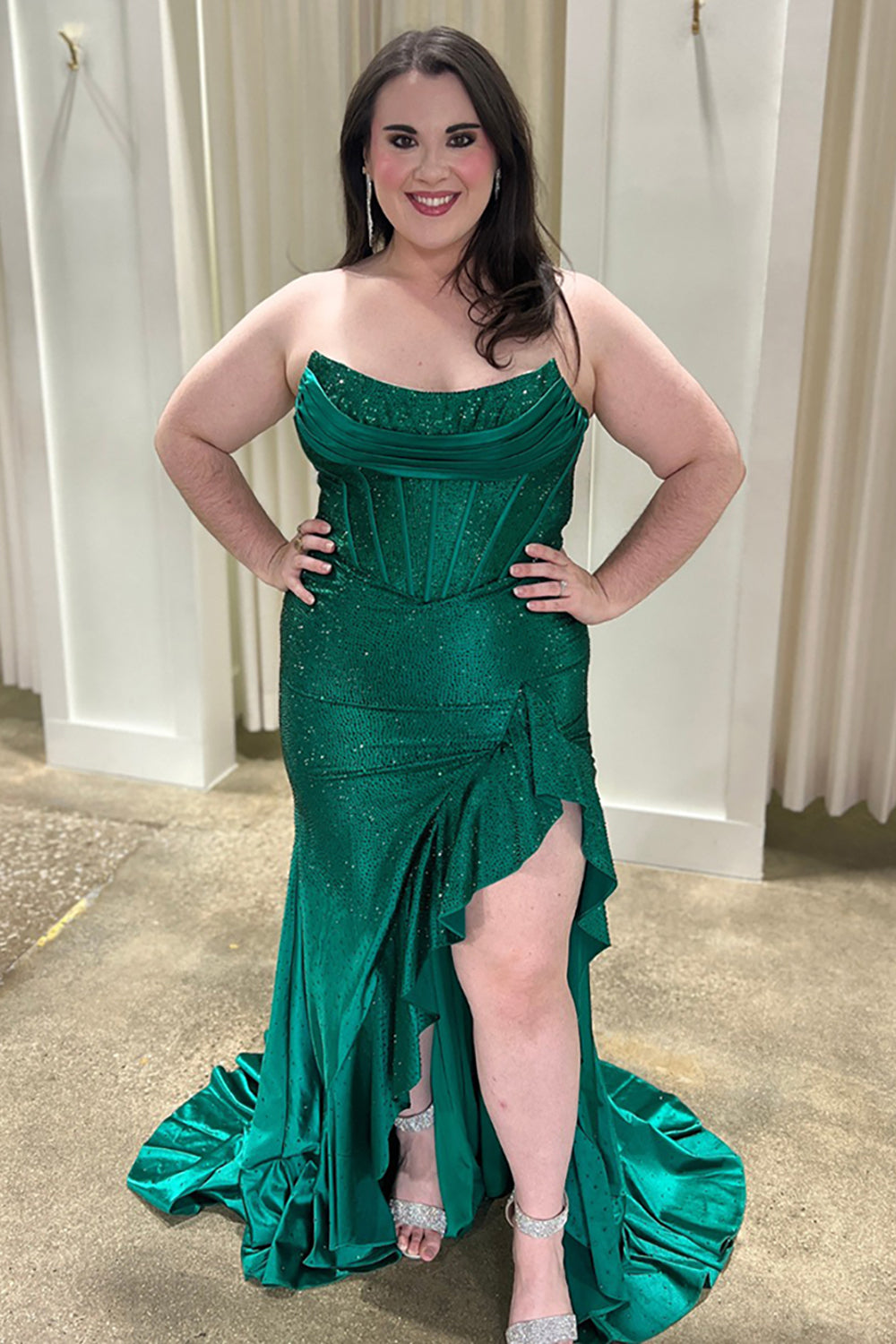 Emerald Strapless Mermaid Long Prom Dress with Slit