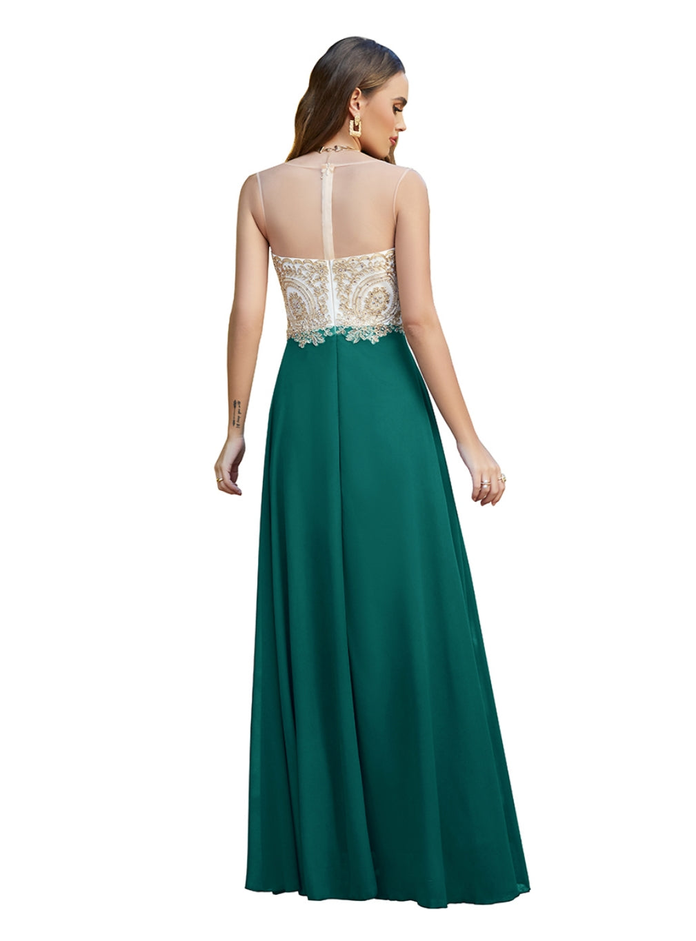 Emerald Sweetheart Chiffon A-Line Long Bridesmaid Dress Back View
