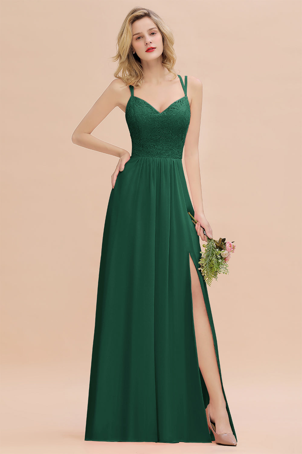Emerald Sweetheart Chiffon A-Line Long Bridesmaid Dress with Slit