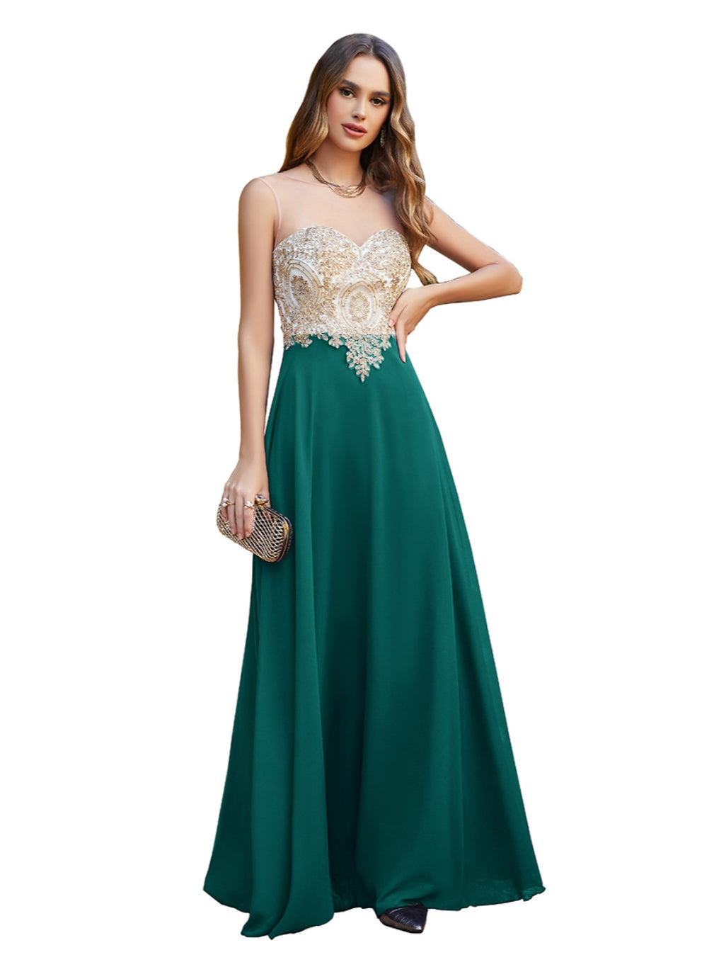 Emerald Sweetheart Chiffon A-Line Long Bridesmaid Dress