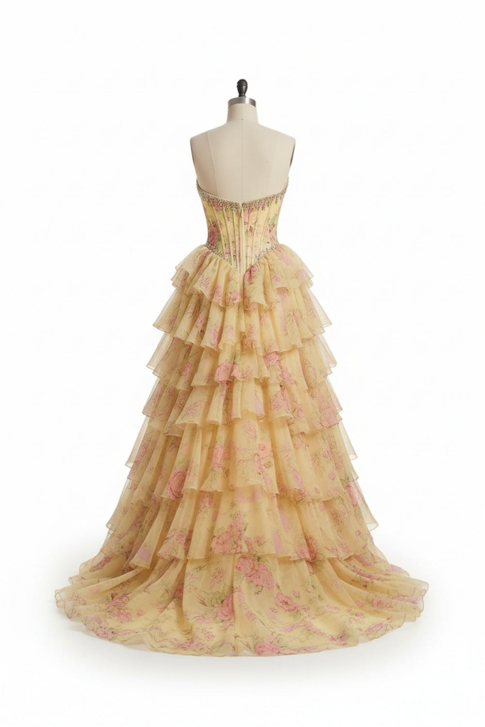27Dress Floral Ruffled Strapless A Line Sleeveless Long Prom Dress with Split