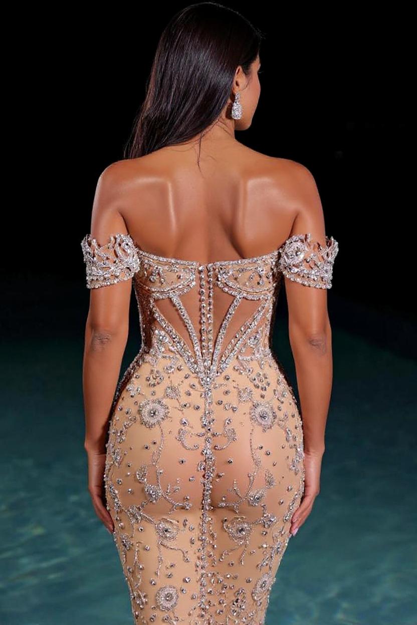 27DRESS Formal Off-the-Shoulder Mermaid Evening Dresses with Rhinestones