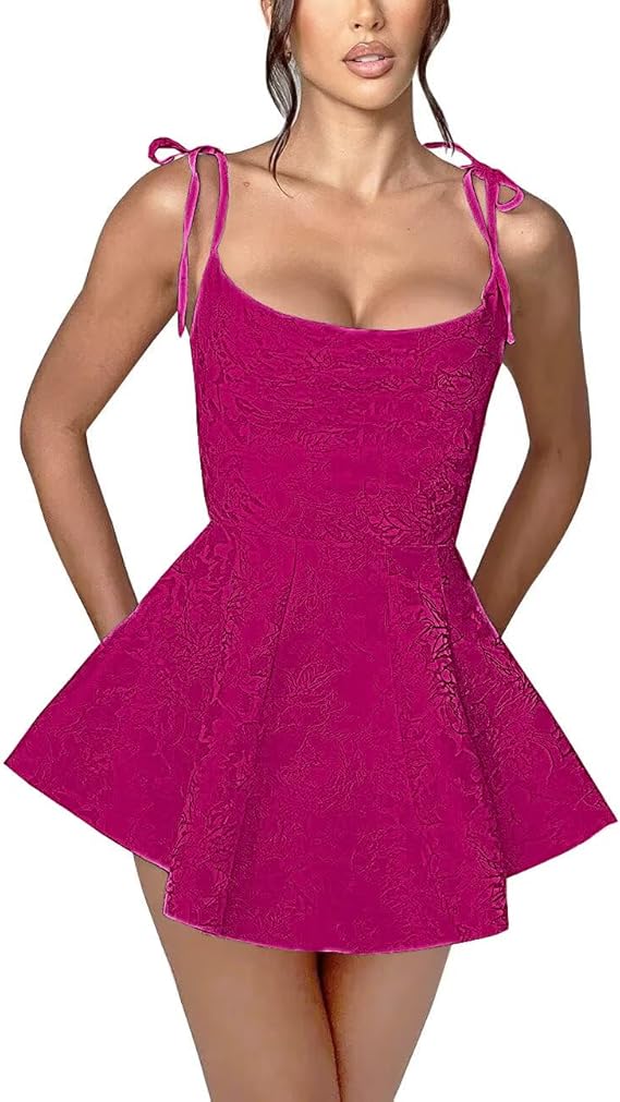 Short A-line Spaghetti Straps Satin Sleeveless Party Dress Jacquard Homecoming Dress