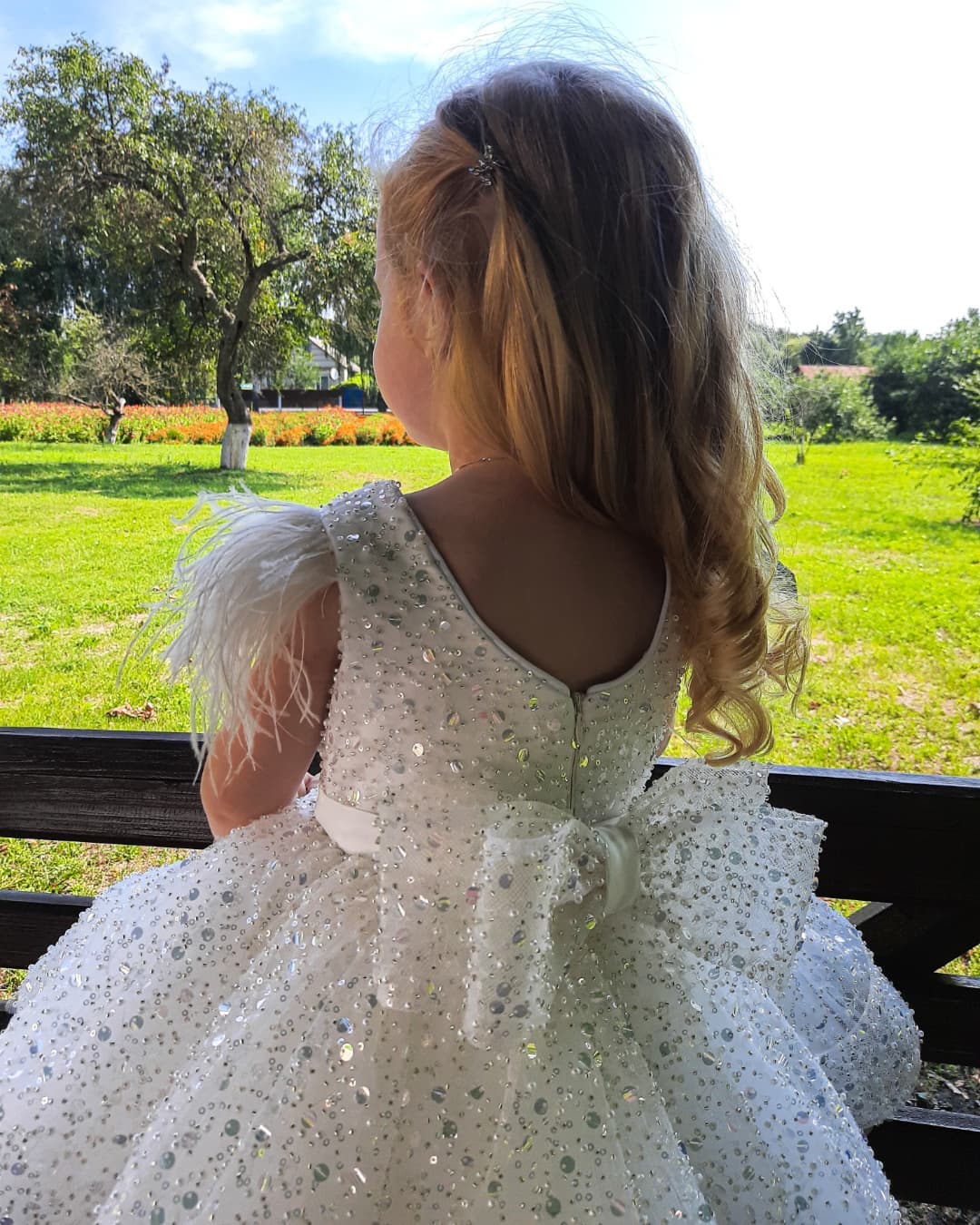 glitter flower girl dress April Glitter Tulle Flower Girl Dress with Puff Sleeves