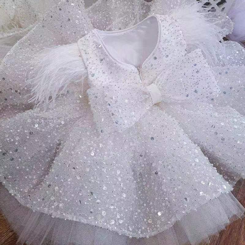 Short Ball Gown Sequins Feather Glitter Flower Girl Dress with Bow 27dress Short Ball Gown Sequins Feather Glitter Flower Girl Dress with Bow 27dress