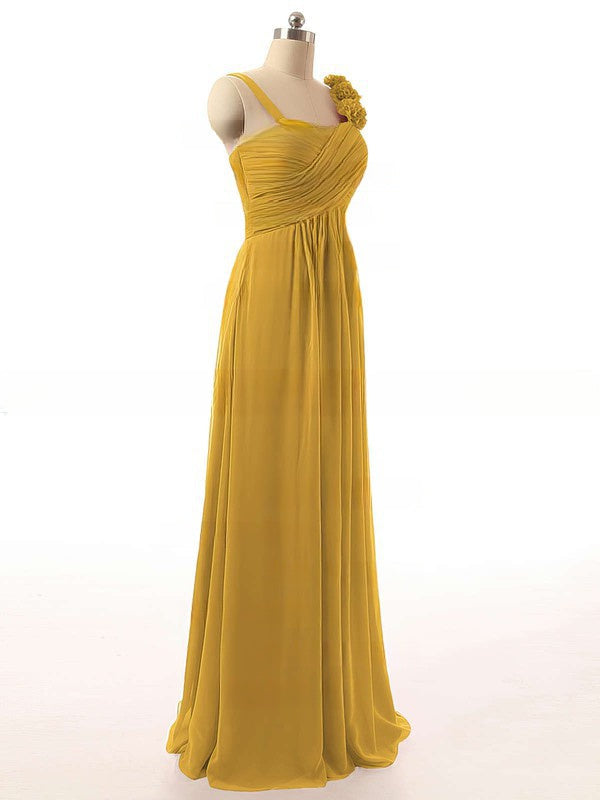 Gold Sweetheart Chiffon A-Line Long Bridesmaid Dress Side View