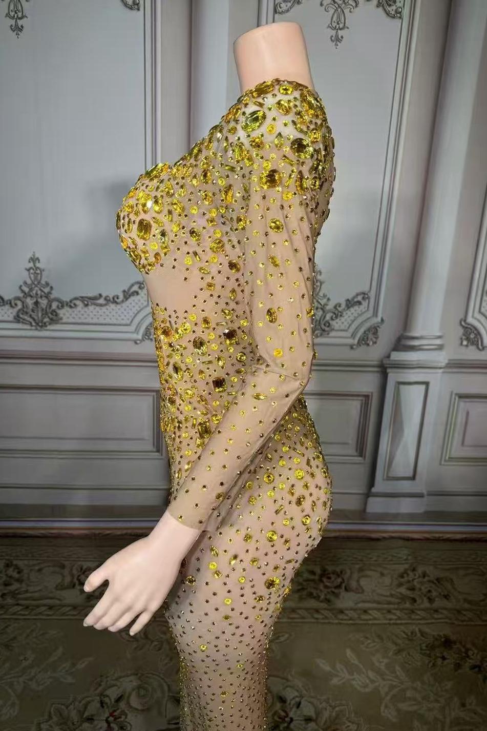 Gold Sweetheart Sheath Long Prom Dress with Long Sleeves Bodice Detail