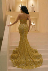 27Dress Golden Sequined Halter Mermaid Evening Dress with Rhinestones