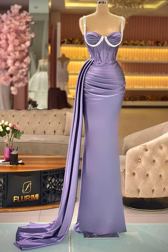 Gorgeous Long Mermaid Spaghetti Straps Sleeveless Beading Prom Dress With Ruffles