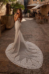 Sexy Sleeveless Mermaid Sweetheart Lace Tulle Long Wedding Dresses