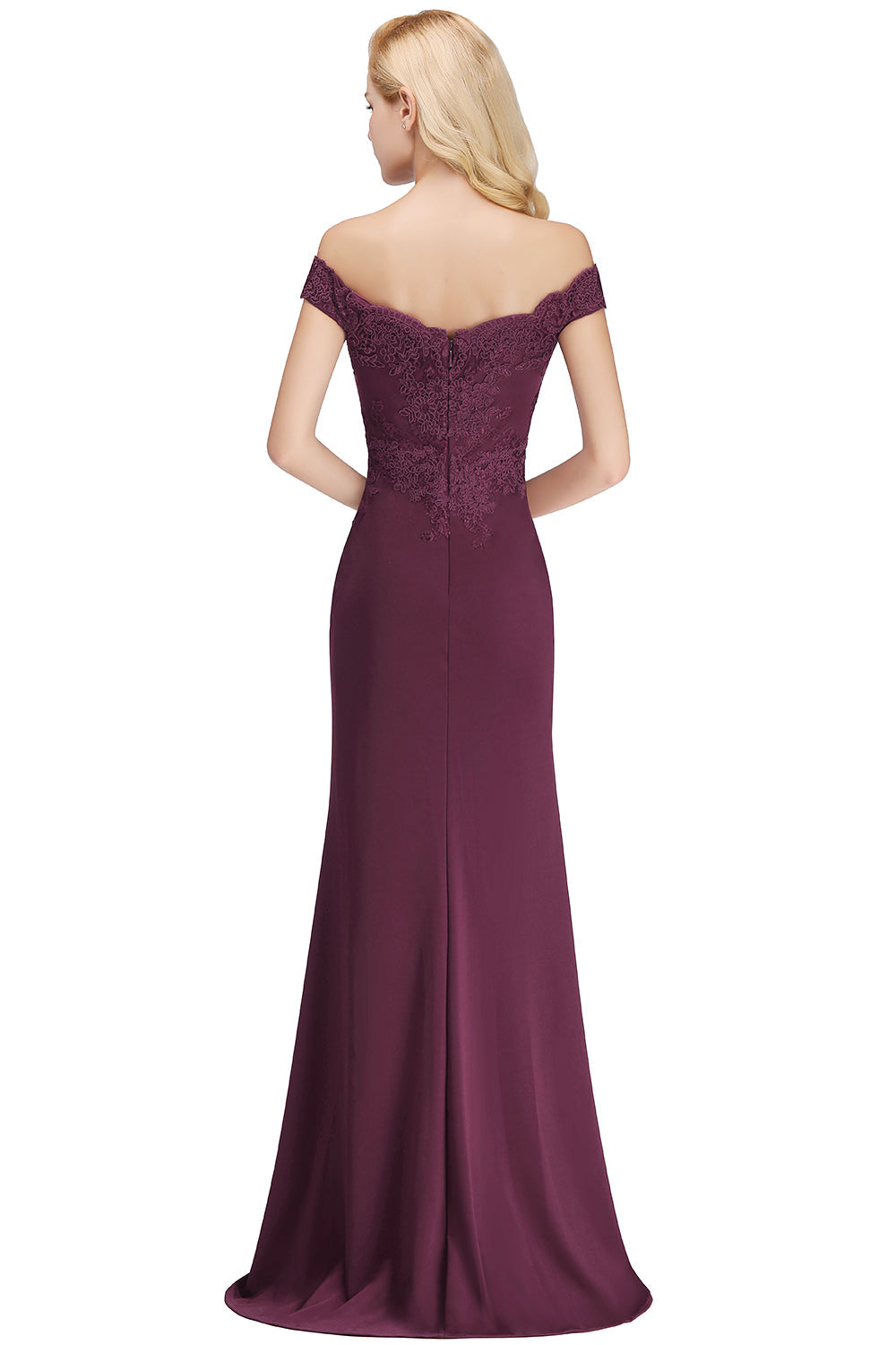 Long Off-the-shoulder Appliques Lace Mermaid Bridesmaid Dress