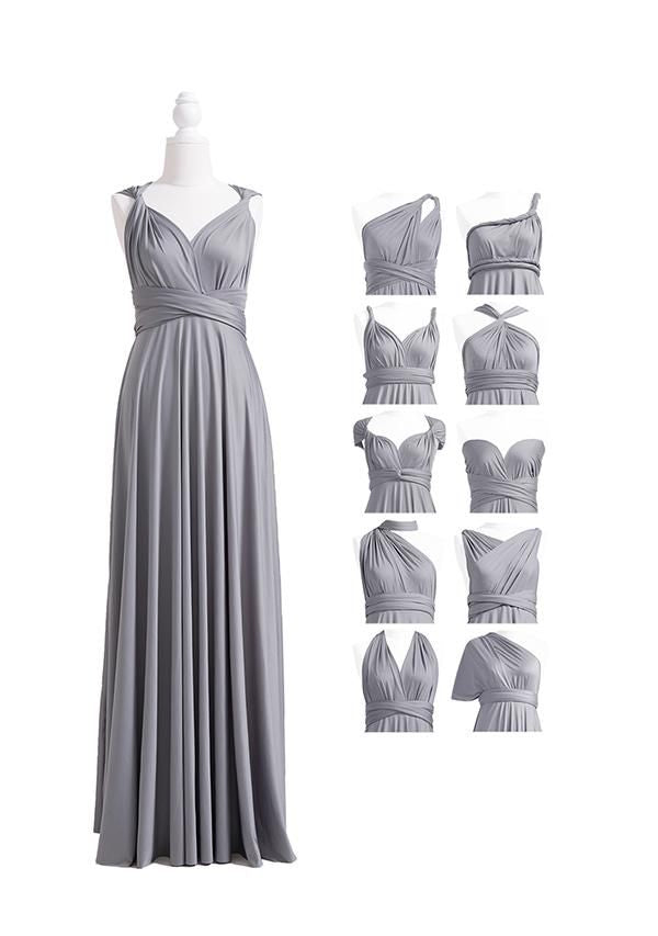 Gray Empire Long Bridesmaid Dress with Ruching