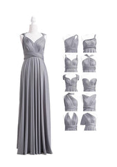 Gray Empire Long Bridesmaid Dress with Ruching