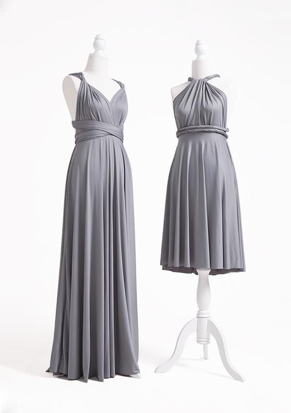 Gray Empire Long Bridesmaid Dress with Ruching