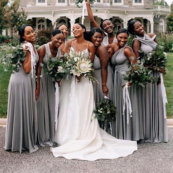 Gray Empire Long Bridesmaid Dress with Ruching Group