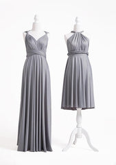 Gray Empire Long Bridesmaid Dress with Ruching