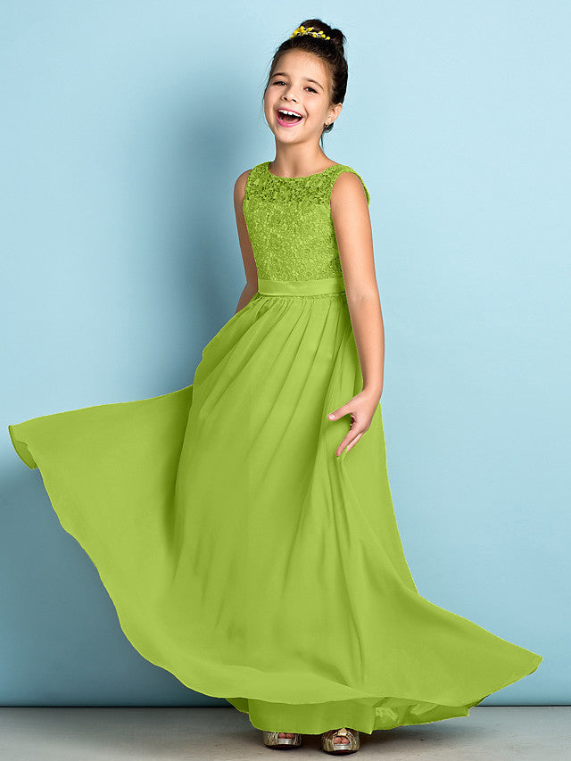 Green Scoop Neck Chiffon A-Line Flower Girl Dress