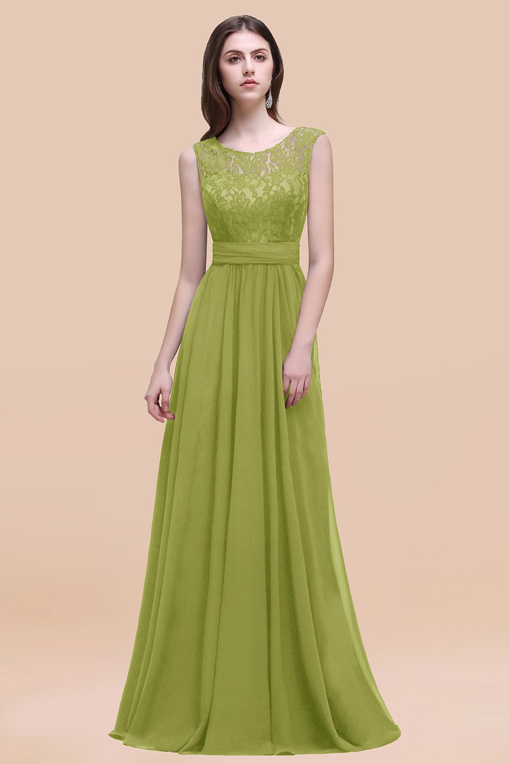 Green Scoop Neck Chiffon A-Line Long Bridesmaid Dress