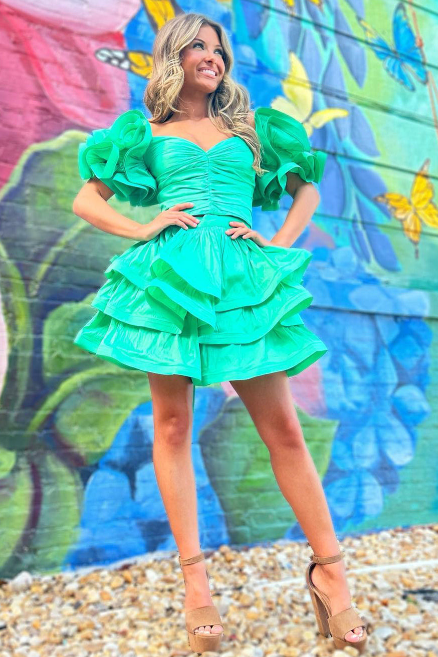 Green Sweetheart A-Line Homecoming Dress with Ruffles