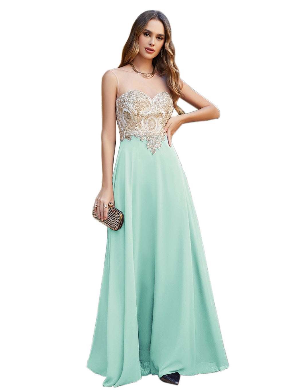 Green Sweetheart Chiffon A-Line Long Bridesmaid Dress