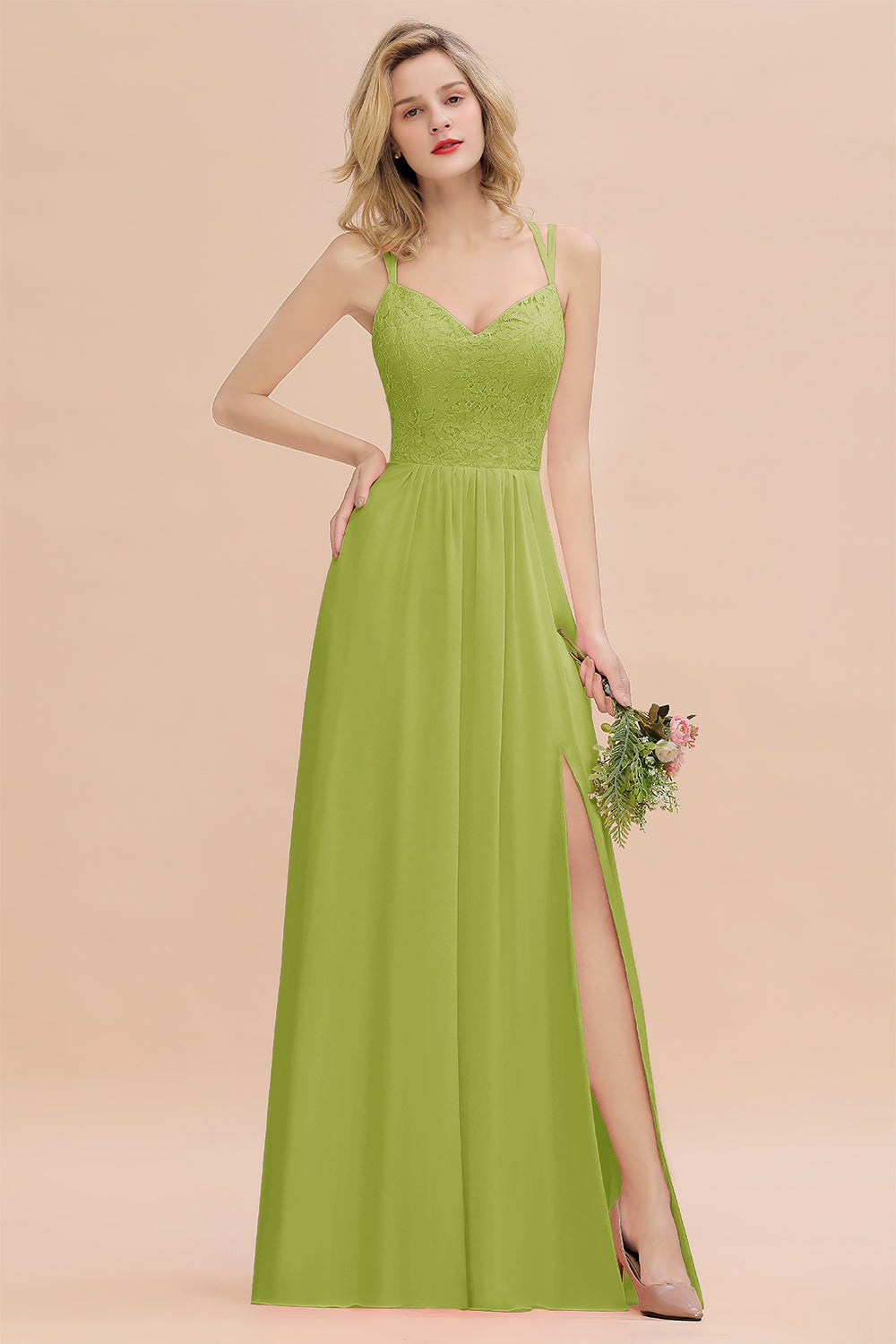 Green Sweetheart Chiffon A-Line Long Bridesmaid Dress with Slit