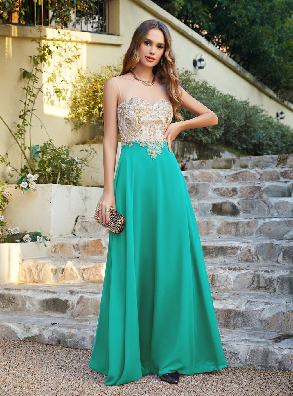 Green Sweetheart Chiffon A-Line Long Bridesmaid Dress