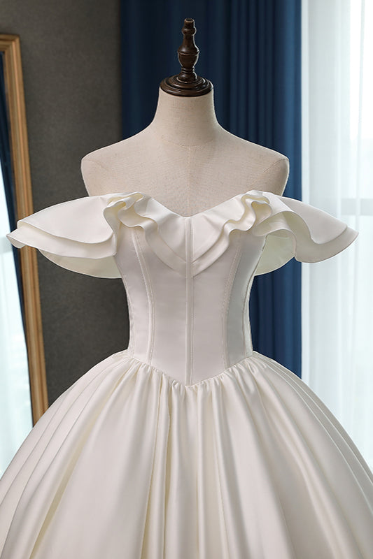 Ivory Off The Shoulder Satin Ball Gown Wedding Dress Bodice Detail