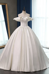 Ivory Off The Shoulder Satin Ball Gown Wedding Dress