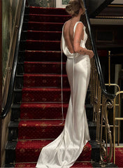 Ivory Satin Sheath Wedding Dress