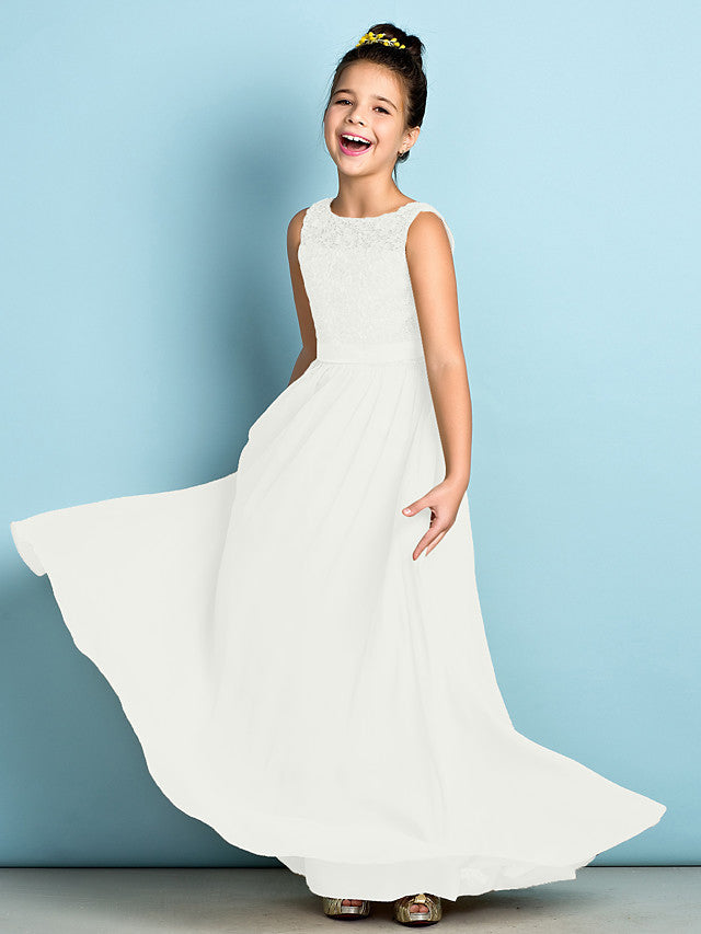 Ivory Scoop Neck Chiffon A-Line Flower Girl Dress