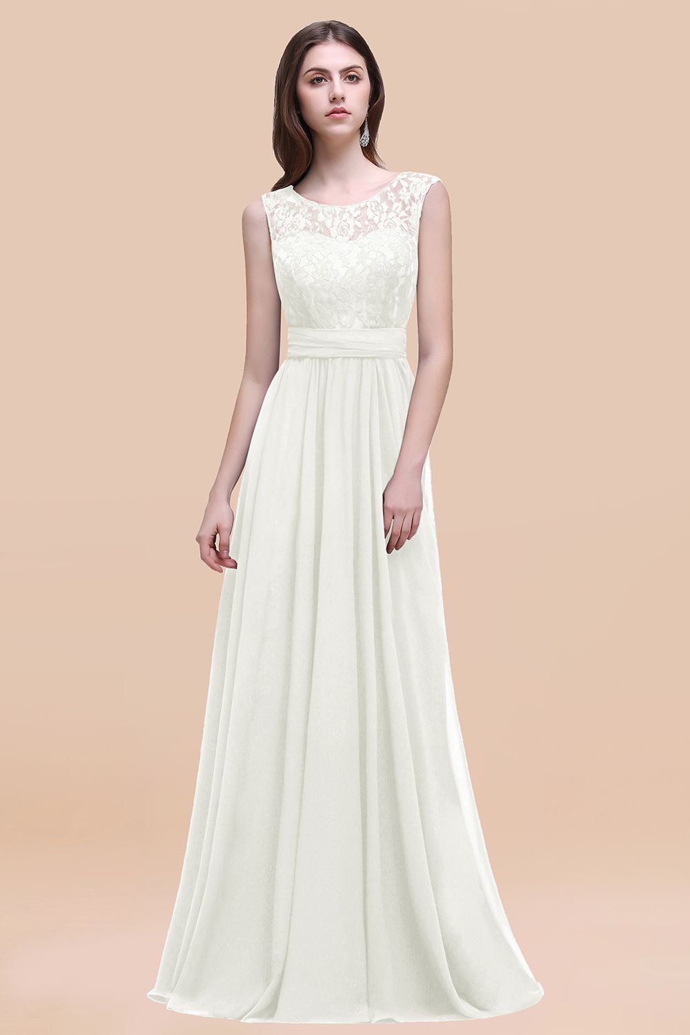 Ivory Scoop Neck Chiffon A-Line Long Bridesmaid Dress