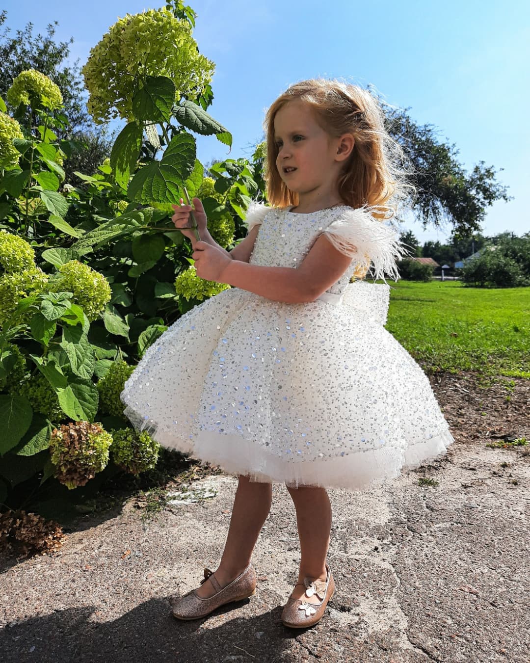 Ivory Scoop Neck Sequin Ball Gown Flower Girl Dress