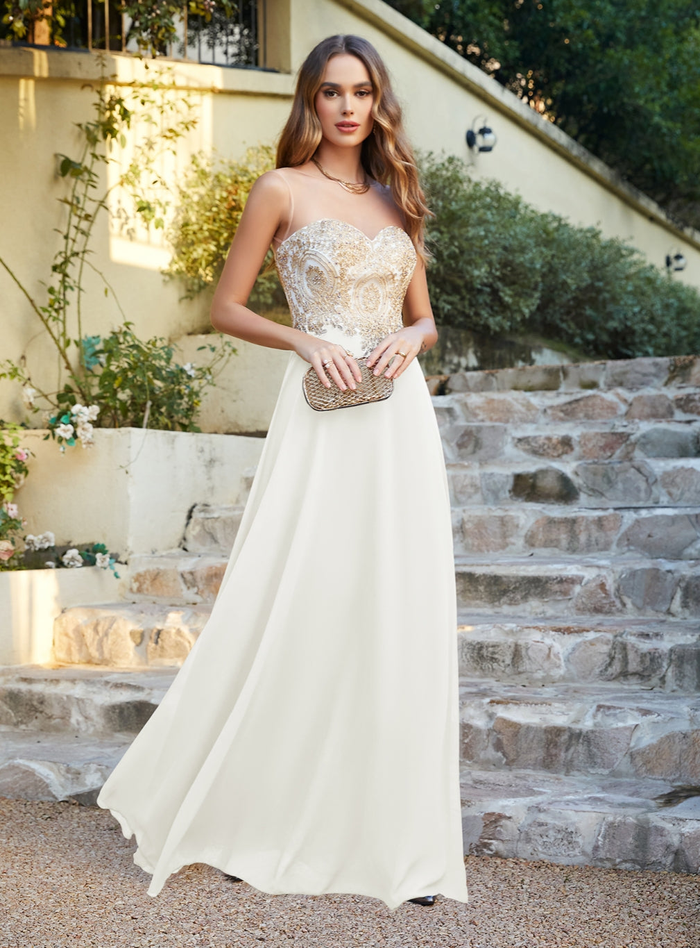 Ivory Sweetheart Chiffon A-Line Long Bridesmaid Dress