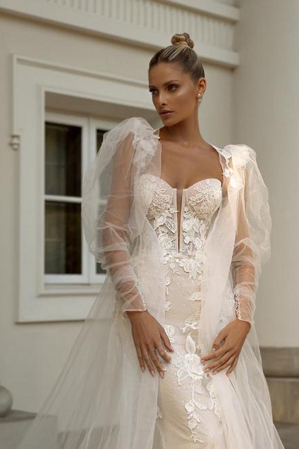 Elegant Mermaid Sweetheart Lace Tulle Long Wedding Dresses