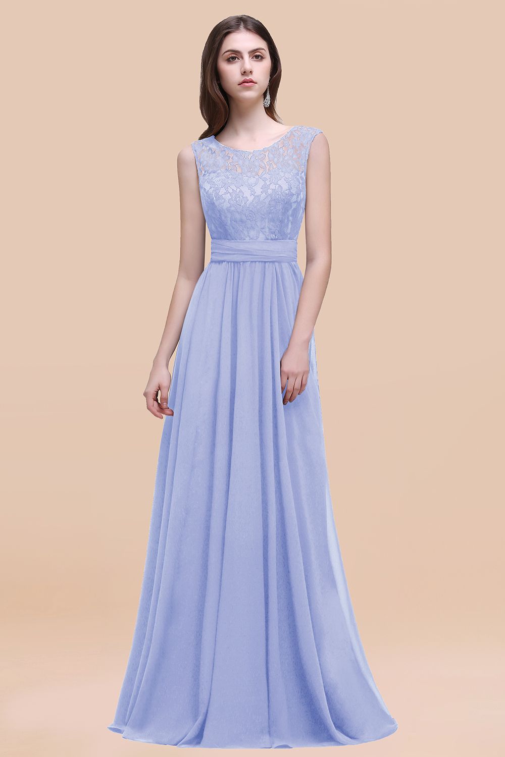 Light Blue Scoop Neck Chiffon A-Line Long Bridesmaid Dress