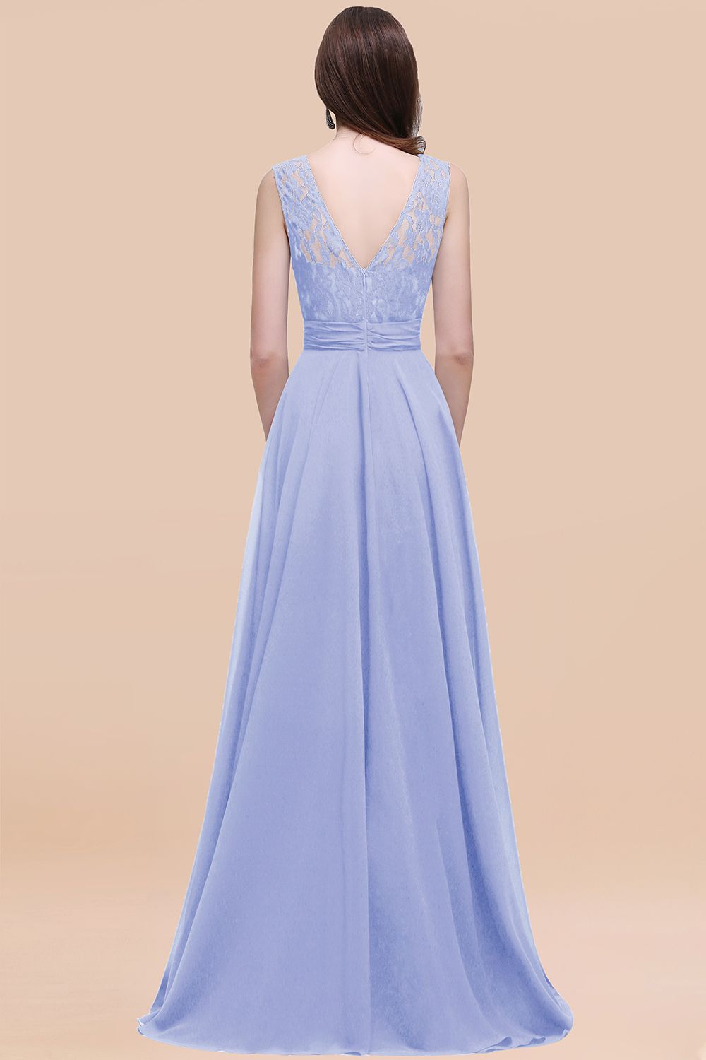 Light Blue Scoop Neck Chiffon A-Line Long Bridesmaid Dress Back View
