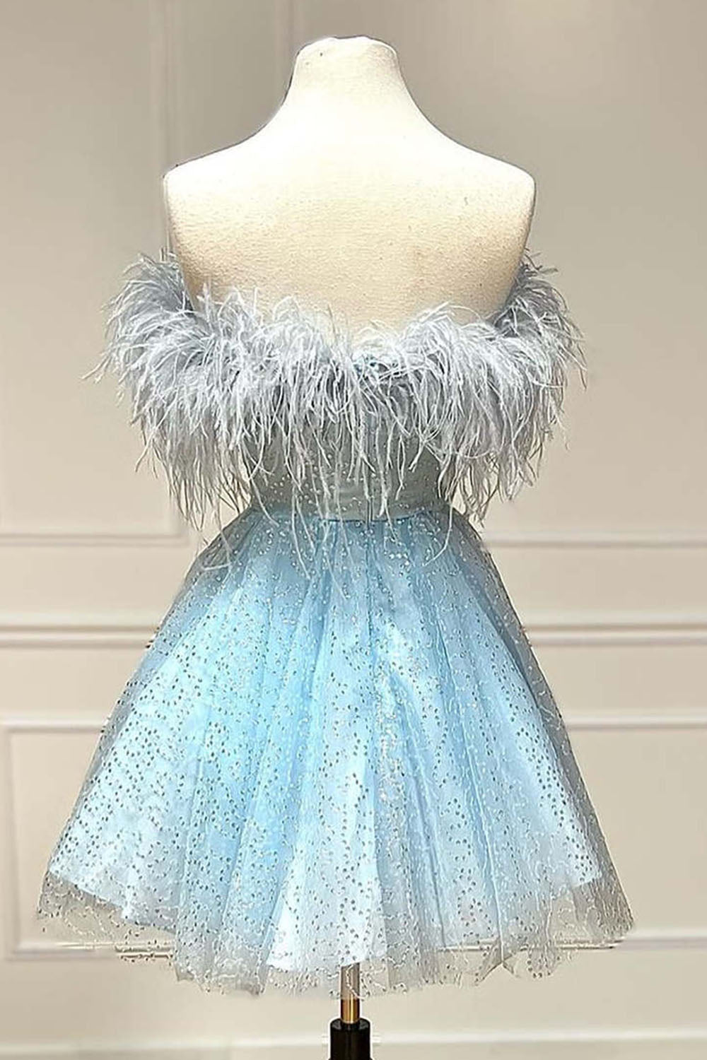 Light Blue Strapless Sequin A-Line Homecoming Dress Back View