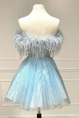 Light Blue Strapless Sequin A-Line Homecoming Dress Back View